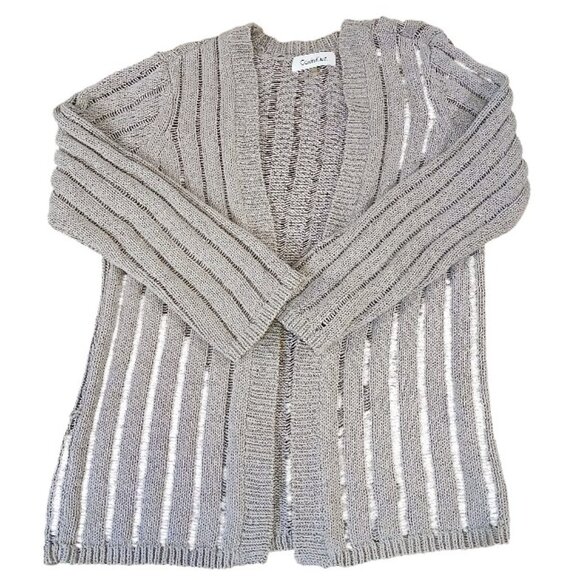 CALVIN KLEIN Gray/Taupe Cotton Knit Open Front Cardigan - Picture 7 of 12